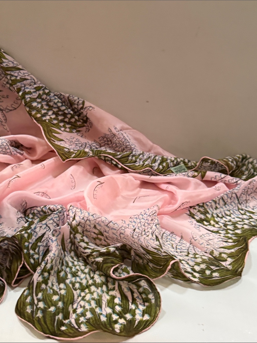 Carol Stanley Pink Botanical Print Silk Scarf made in Japan VINTAGE - Picture 9 of 16